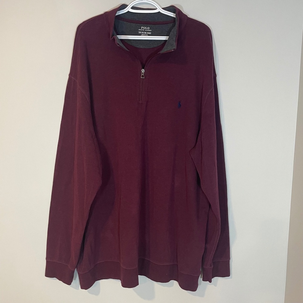 Polo‎ Ralph Lauren Mens 2XLT Burgundy Quarter Zip Pullover Cotton Blend Sweater
